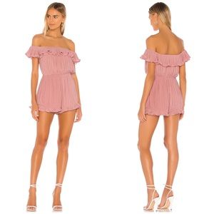 Lovers + Friends Quincy Off The Shoulder Ruffle Romper Pink Pleated Revolve XS